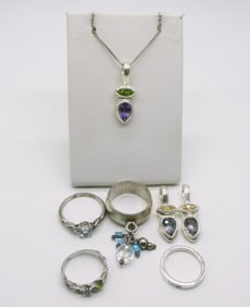 Sterling Mixed Gemstone Pendants, Rings