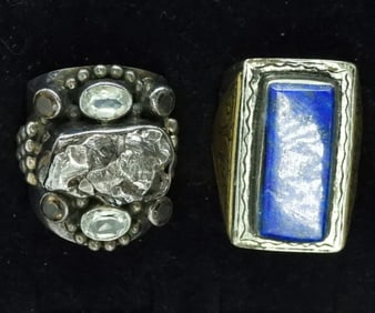 2 Large Sterling Rings, Lapis Lazuli & More