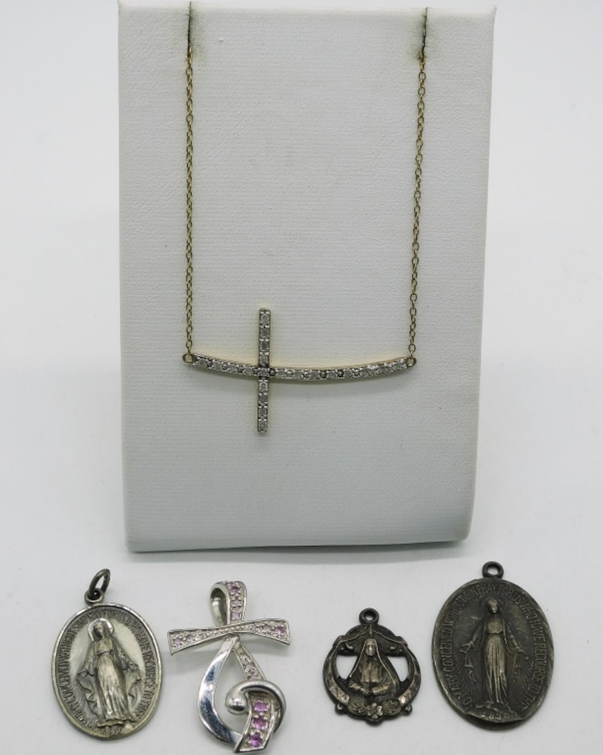 Gold Tone 925 Diamond Cross Necklace + (1 of 1)