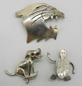 3 Sterling Animal Brooches