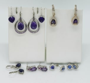 7 Pair 925 Amethyst Pierced Earrings