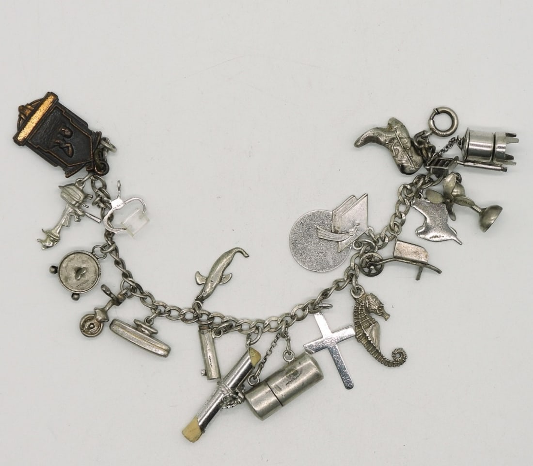 Vintage Mid 1950s 925 Charm Bracelet (1 of 1)
