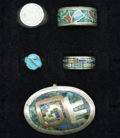 Inlaid Turquoise 925 Rings & Brooch