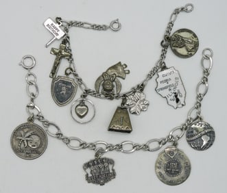 2 Sterling Charm Bracelets - 13 Charms
