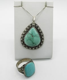 Sterling Turquoise Necklace & Ring