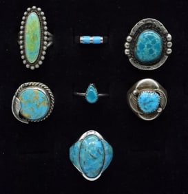 7 Gorgeous 925 Turquoise Rings