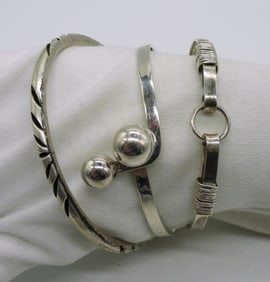3 Sterling Bangle Bracelets - Taxco