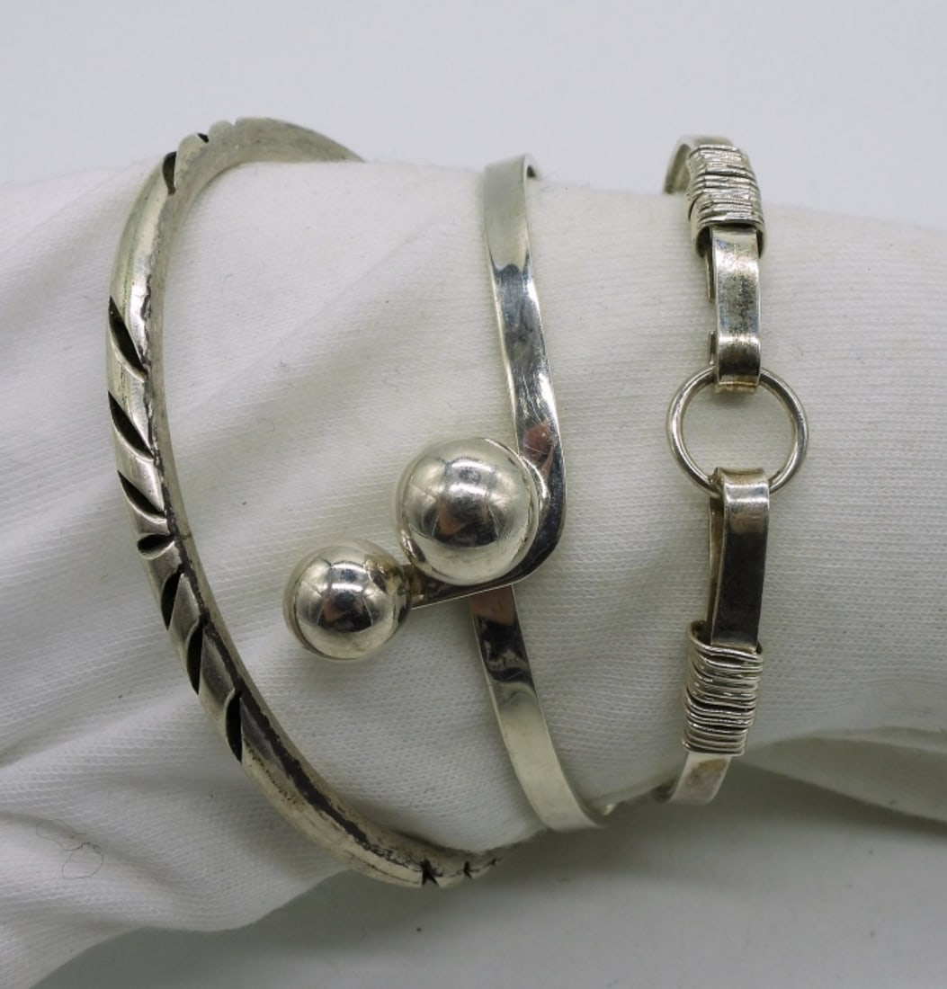 3 Sterling Bangle Bracelets - Taxco (1 of 2)
