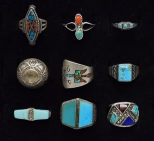 9 Sterling Turquoise Vintage Rings