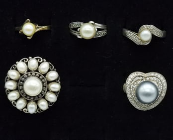 5 Sterling Pearl Rings