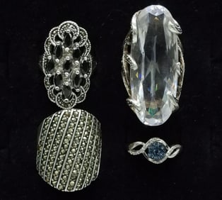 4 Sterling Rings - Marcasite, Spinel
