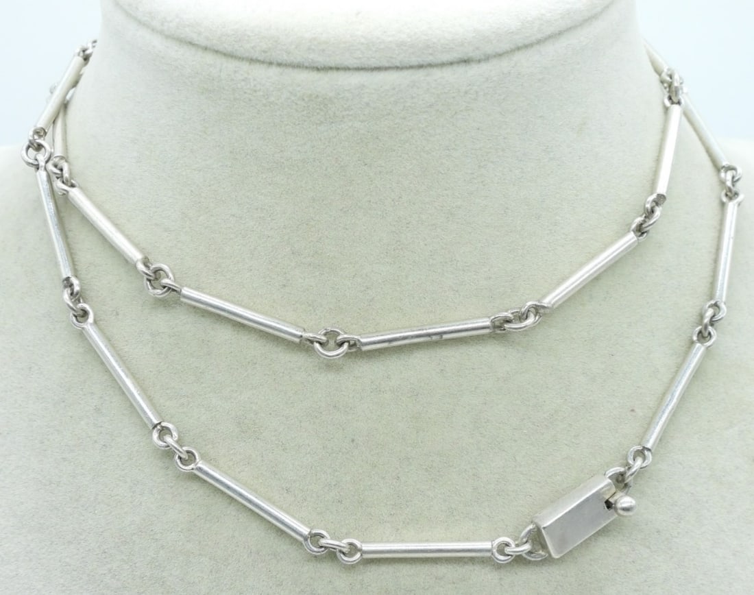 Sterling Taxco Jointed Necklace: Sterling Taxco jointed necklace. 24" long. (16.7 dwt)