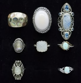 Opal, Moonstone, Abalone 925 Rings
