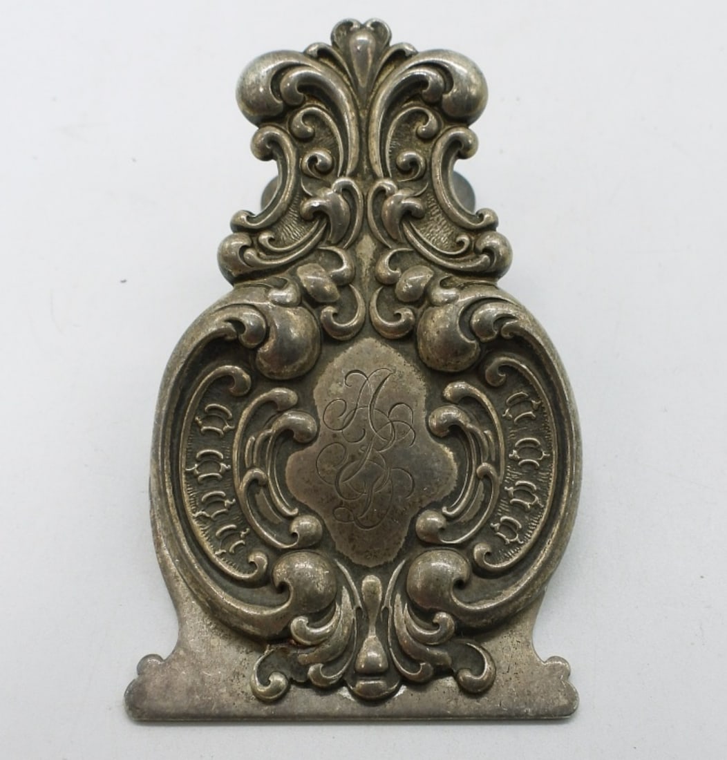 Gorham Sterling Victorian Memo Clip: Gorham Sterling Silver, Victorian Memo / Paper Clip. Engraved with initials. 3" long, 2" wide. (44.2 dwt)