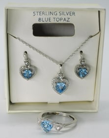 Blue Topaz Sterling Heart Set