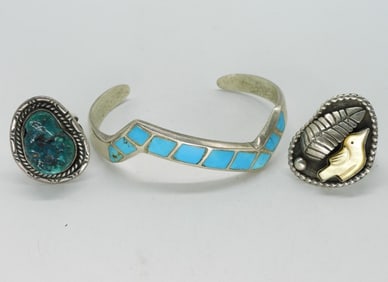 Vintage Sterling Turquoise Rings & Bracelet