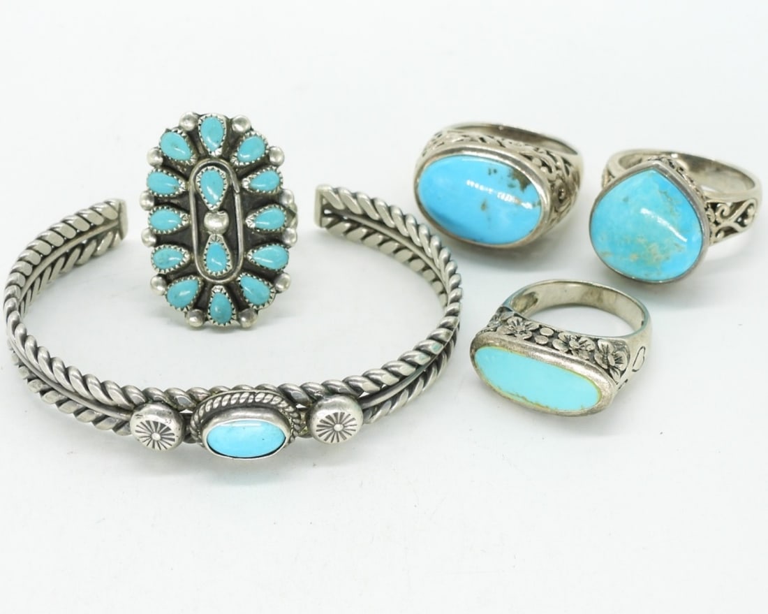Southwest Style Turquoise 925 Rings / Bracelet (1 of 3)
