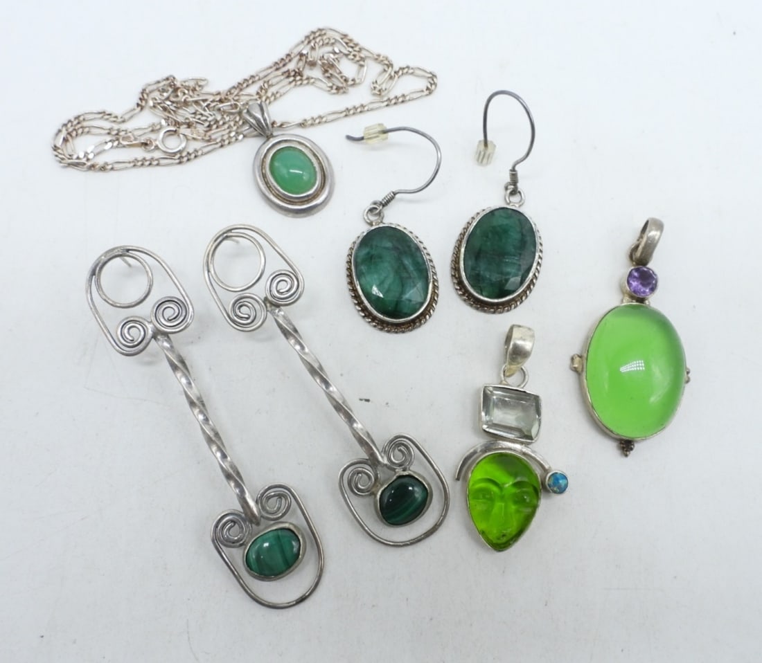 Emerald, Malachite & Jade Sterling Pieces (1 of 3)