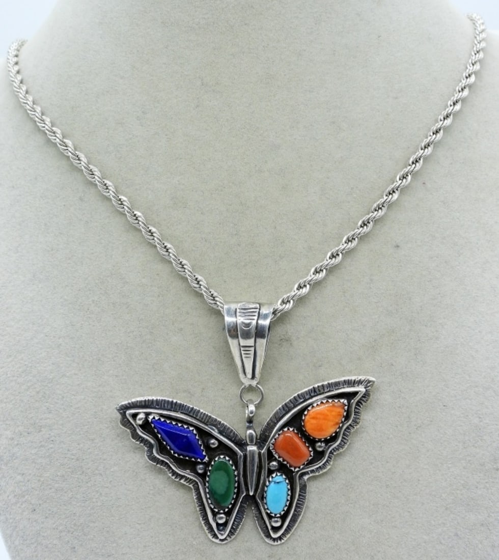 Southwest 925 Gemstone Butterfly Necklace (1 of 2)