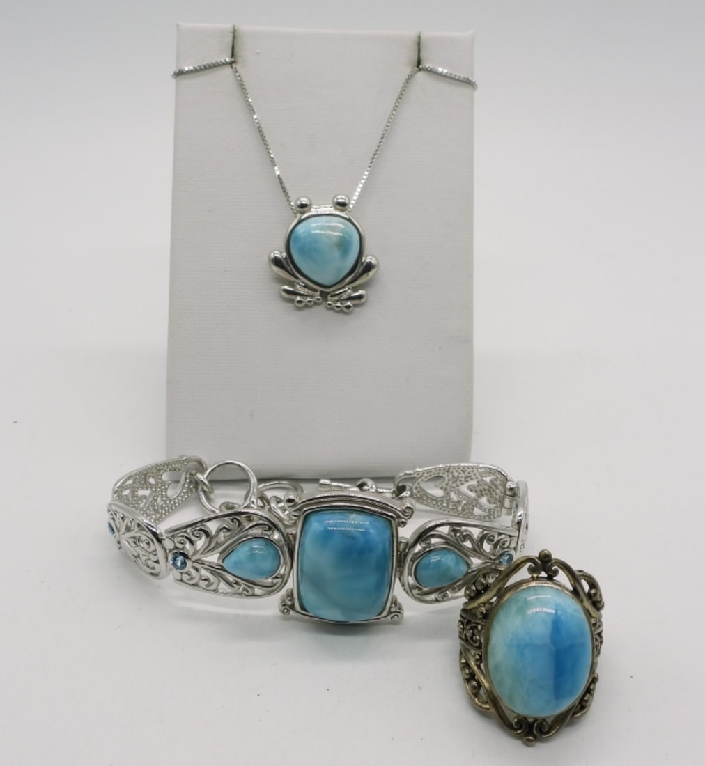 Larimar 925 Frog Necklace, Ring, Bracelet (1 of 2)