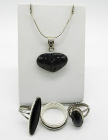 Black Onyx 925 Rings and Necklace