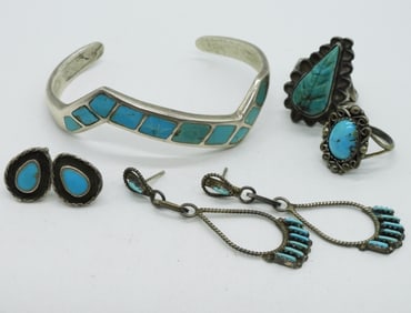 Sterling Turquoise Rings, Earrings & Bracelet
