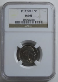 1913 Type 1 Indian Nickel NGC MS 65