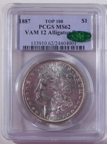1887One Dollar PCGS MS62 VA 12 Alligator Eye