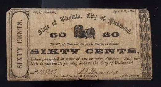 April 14th, 1862, Sixty Cents Change Note