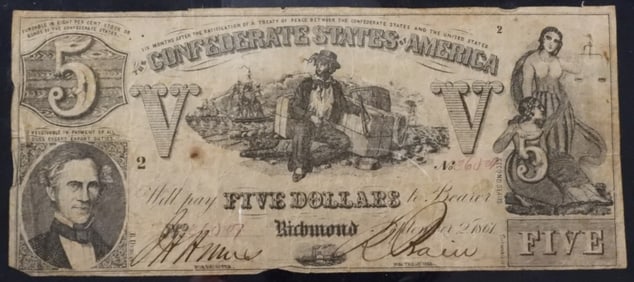 September 2, 1861 Confederate Five Dollars