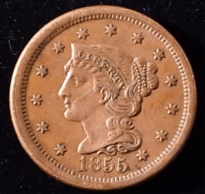 1855 Liberty Head Cent Upright 5 VFT
