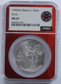 1993Mo Mexico 1 Onza Silver NGC MS65