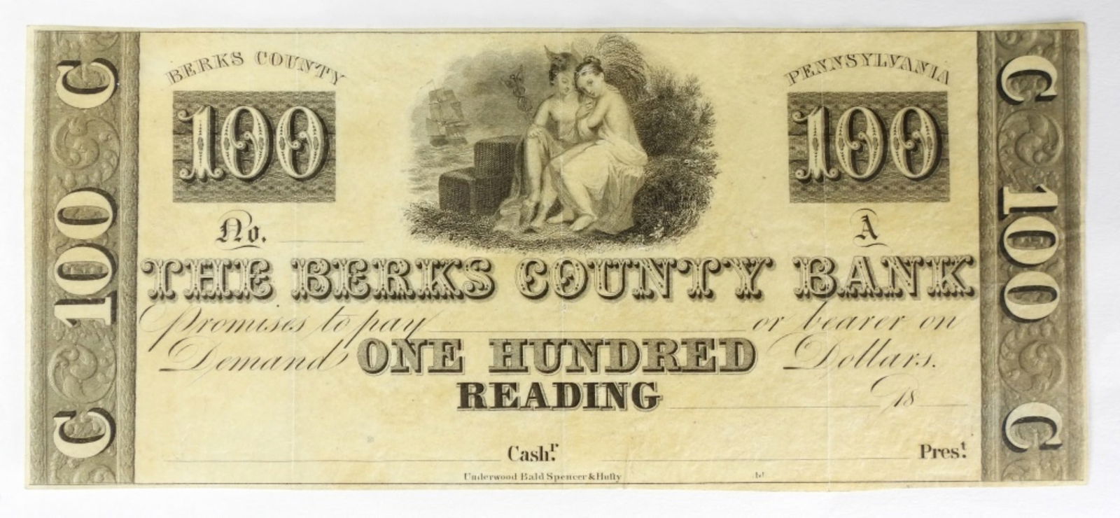 $100 THE BERKS COUNTY BANK OBSOLETE NOTE (1 of 2)