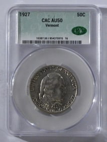 1927 Fifty Cent  CAC AU50 Vermont