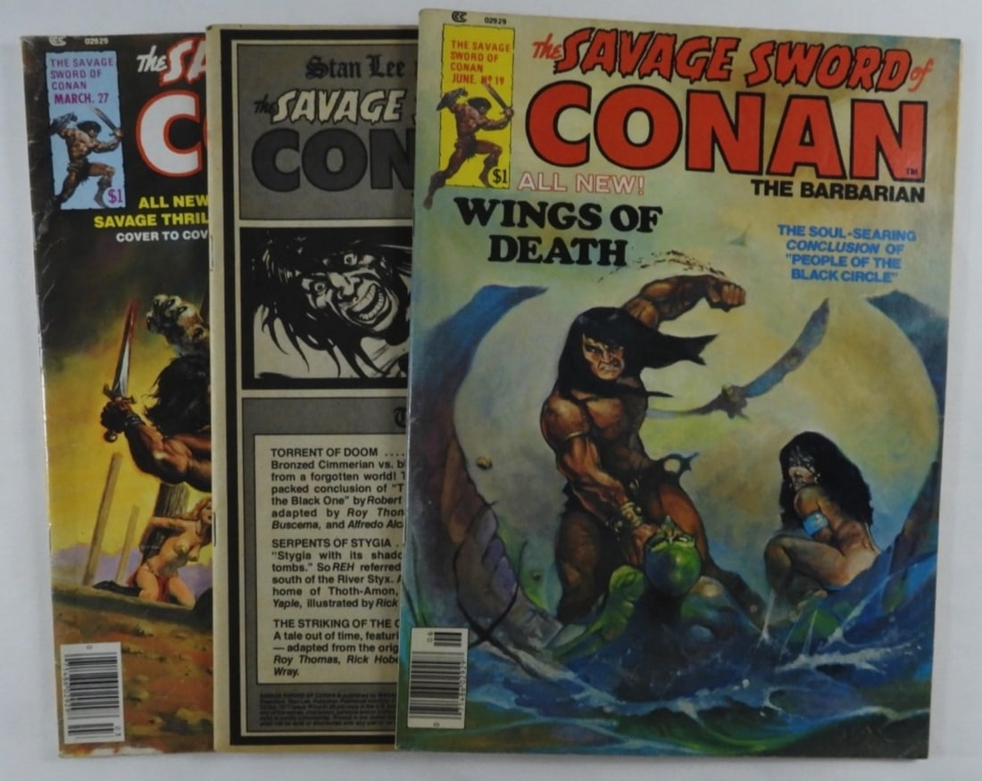 The Savage Sword Of Conan The Barbarian: The Savage Sword Of Conan The Barbarian #19, 23, and 27, #23 is missing its cover, conditions vary