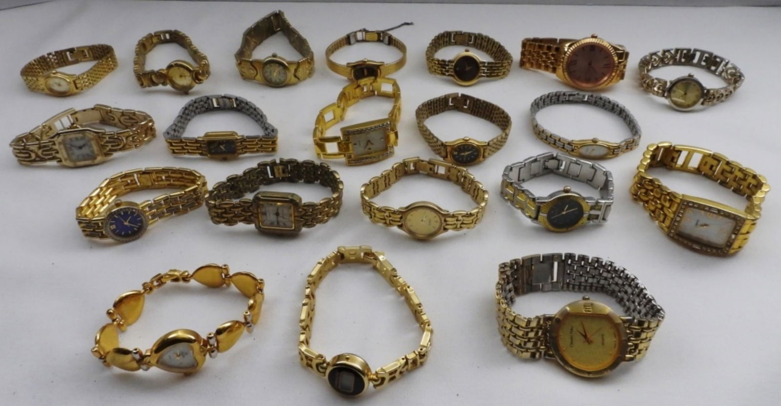 (20) Gold-Tone Ladies Watches: Watches are not verified, authenticated, or tested in running condition unless specified. Including Jordache Pulsar, and more