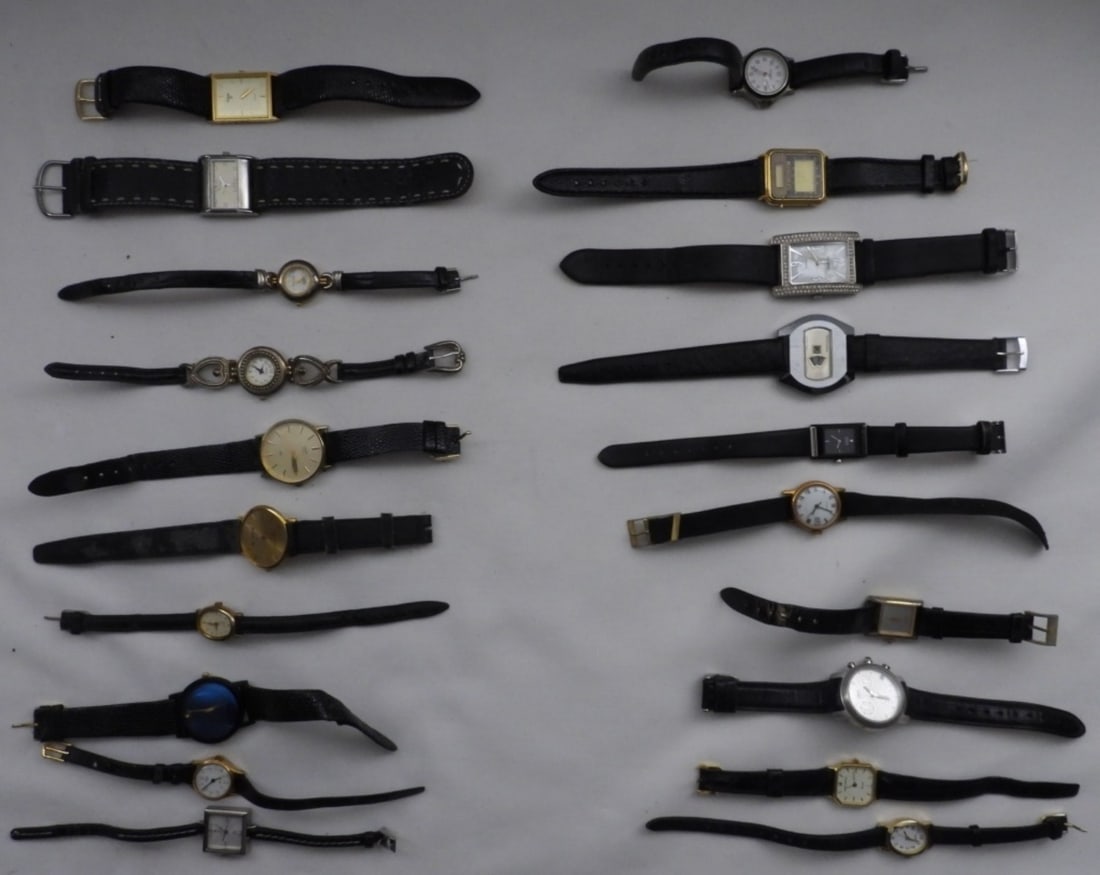 20 Black Leather Band Watches: Watches are not verified, authenticated, or tested in running condition unless specified, different sizes and styles