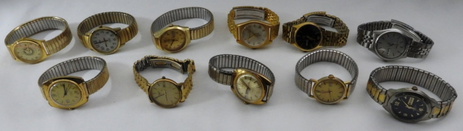 10 Men's Mixed-Toned Watches: Watches are not verified, authenticated, or tested in running condition unless specified, different styles, sizes, and tones