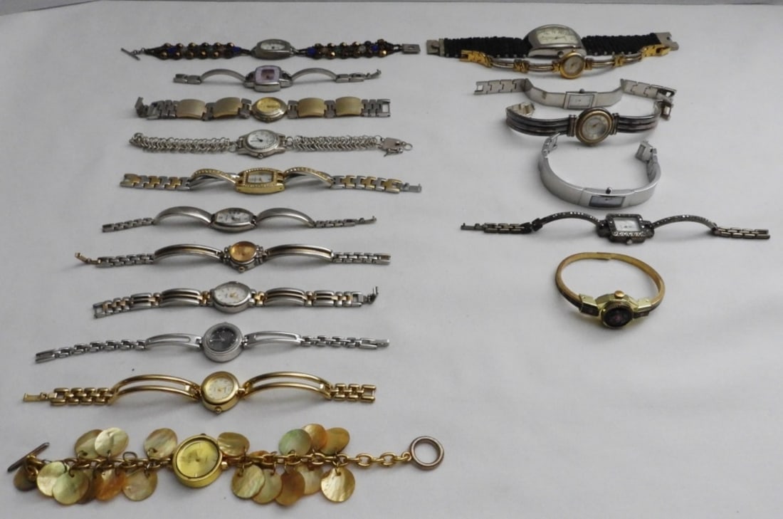 (20) Women's Fancy Band Watches: Watches are not verified, authenticated, or tested in running condition unless specified. Including L.E.I. Geneva, Trendz, and more