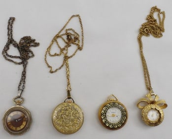 4 Ladies' Gold-Tone Pocket Watches