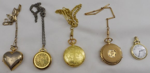 5 Gold-Tone Pocket Watches
