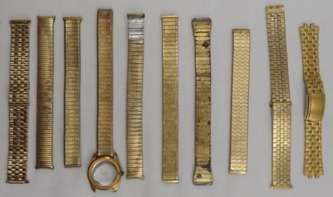 (9) Men's Gold-Tone Watch Bands Only