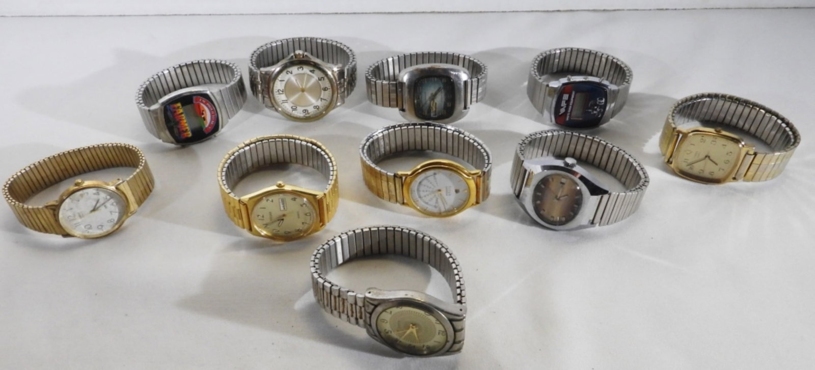 10 Men's Stretch Band Watches: Watches are not verified, authenticated, or tested in running condition unless specified, different styles, sizes, and brands