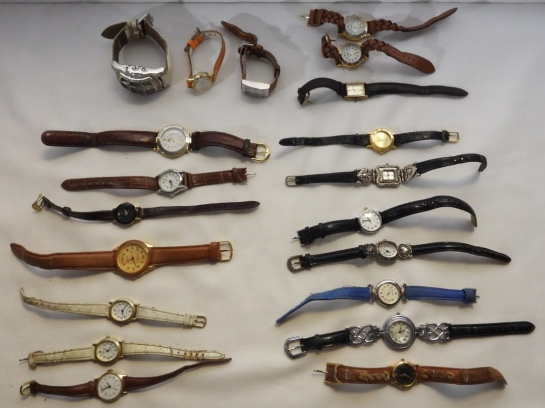 20 Leather Band Watches: Watches are not verified, authenticated, or tested in running condition unless specified, different styles, sizes, and brands