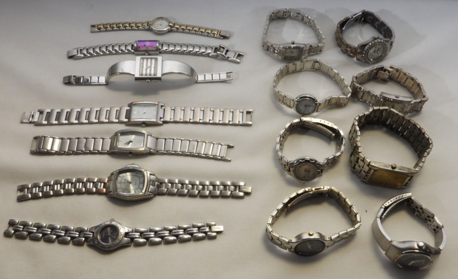 15 Silver-Tone Watches: Watches are not verified, authenticated, or tested in running condition unless specified, different styles, sizes, and brands