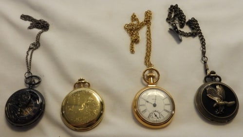 (5) Men's Pocket Watches (3) With Chains