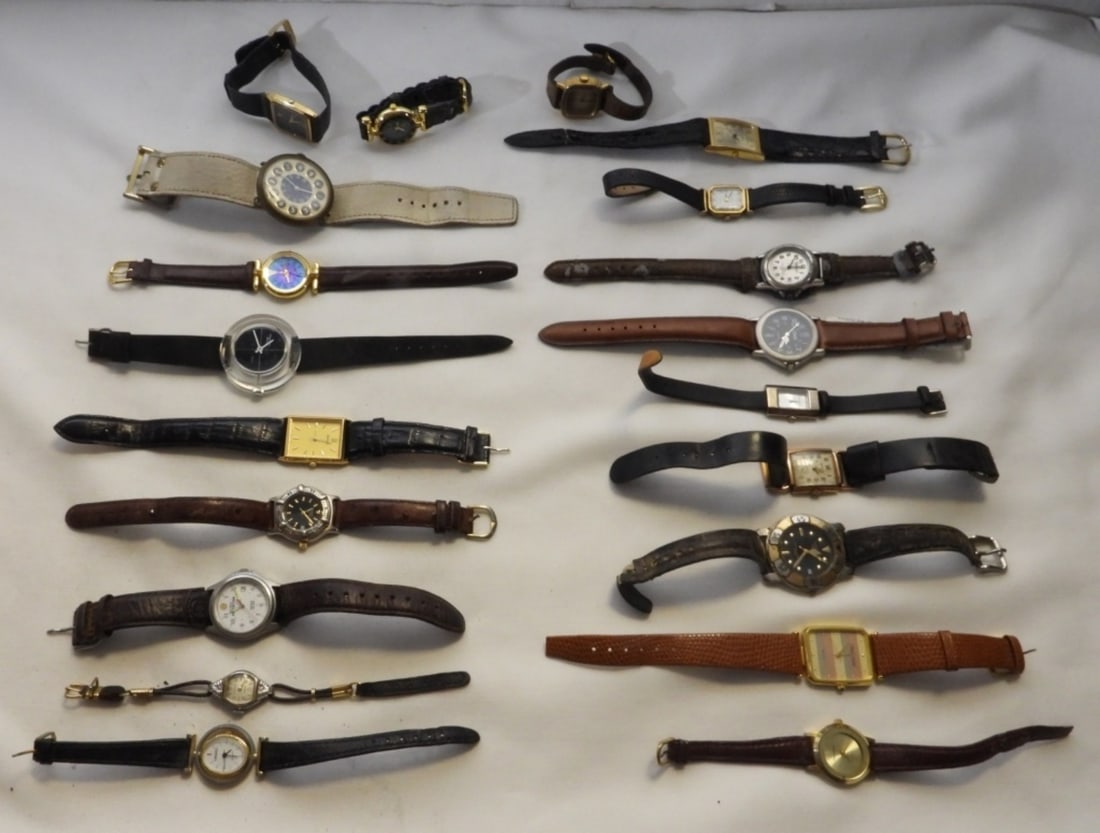 (20) Ladies' Leather Style Band Watches: Watches are not verified, authenticated, or tested in running condition unless specified. Bid Vintage