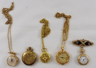 5 Gold-Tone Ladies' Pocket Watches