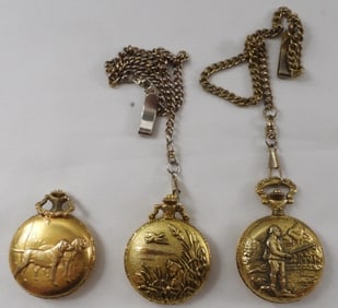 3 Gold-Tone Men's Ornate Pocket Watches