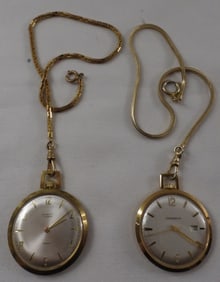 2 Thin Gold-Tone Pocket Watches